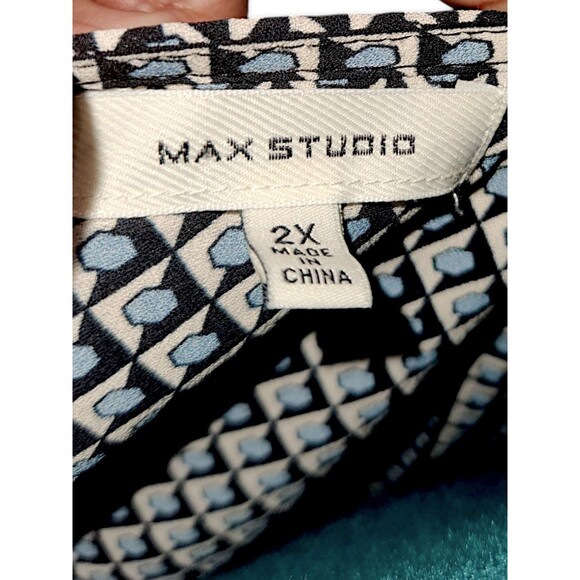 Max Studio Blouse Faux Wrap Top Womens Plus 2x New Boho Office Career Neutral - Picture 2 of 6